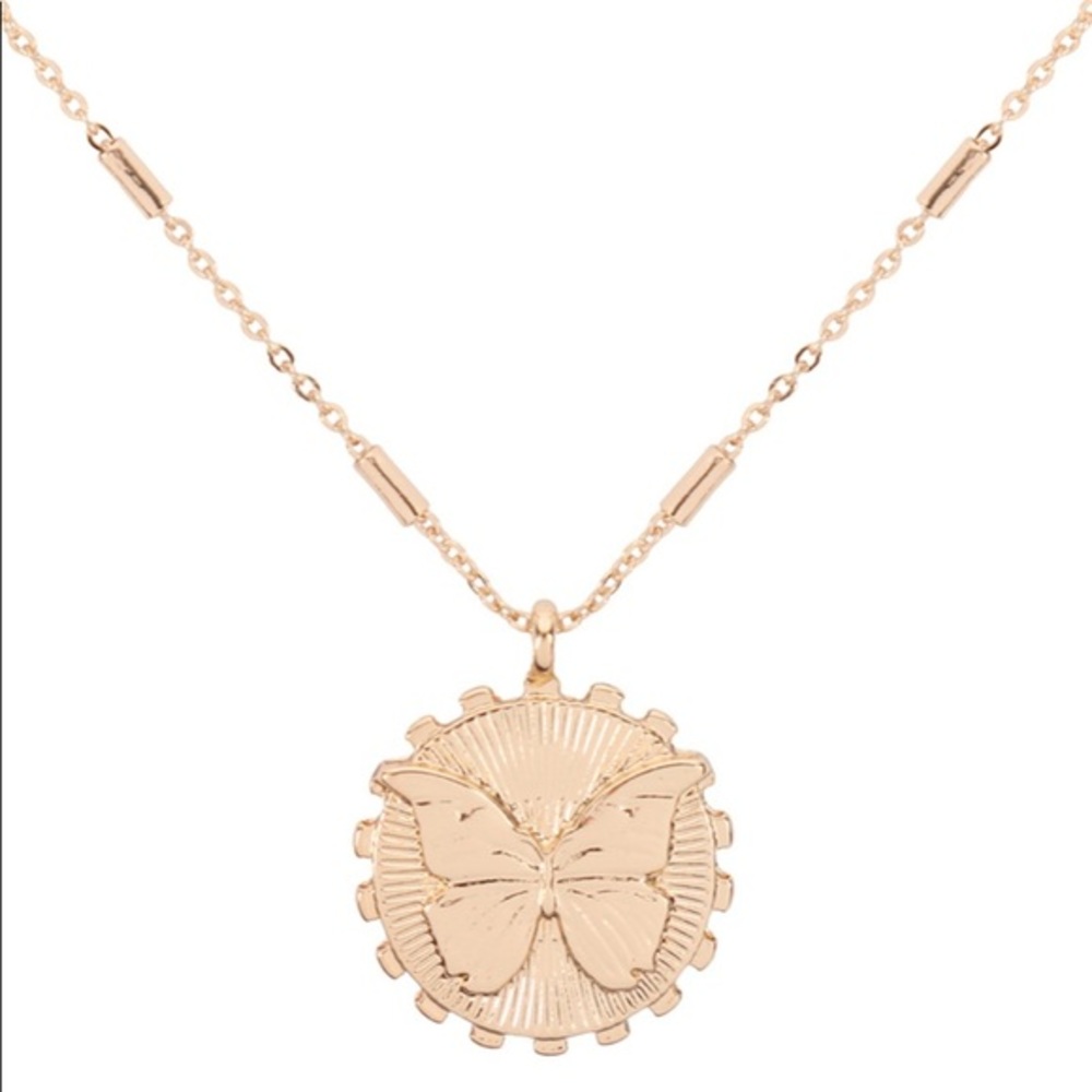 Gold Butterfly Engraved Necklace